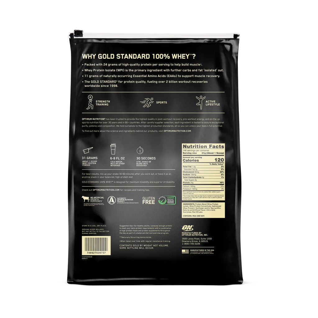 Optimum Nutrition, Gold Standard 100% Whey Protein Powder, Delicious Strawberry, 10 lb, 146 Servings