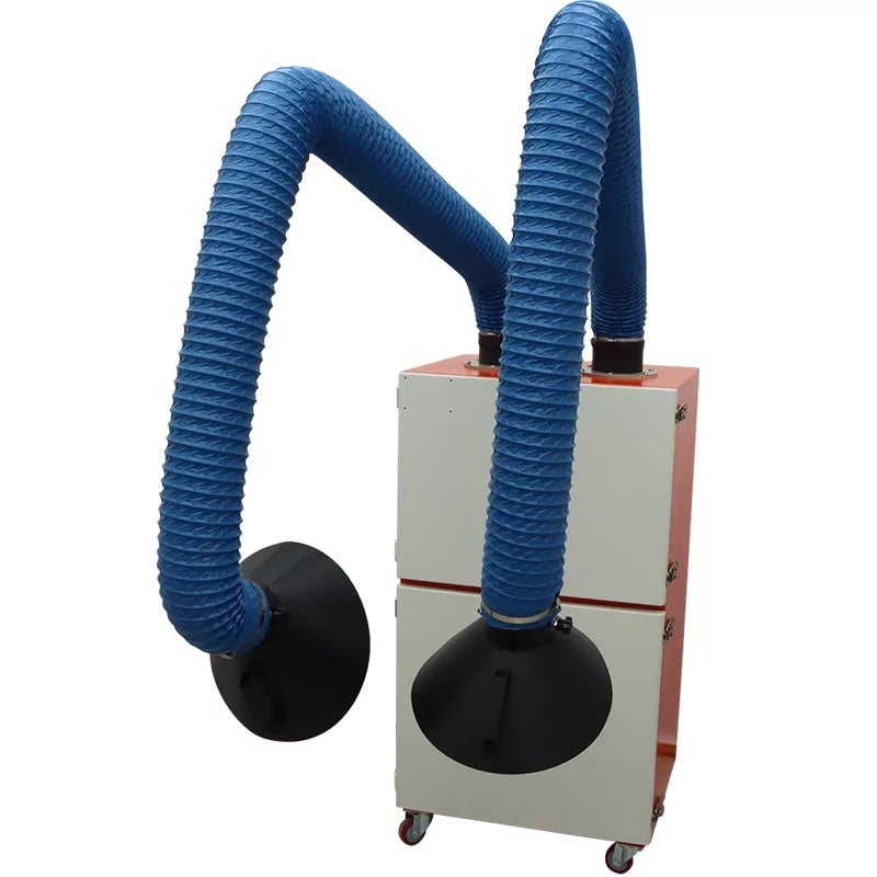 EQCOTWEA Mobile Welding Smoke Purifier Double Arm Welding Fume Smoke Dust Extractor 220V