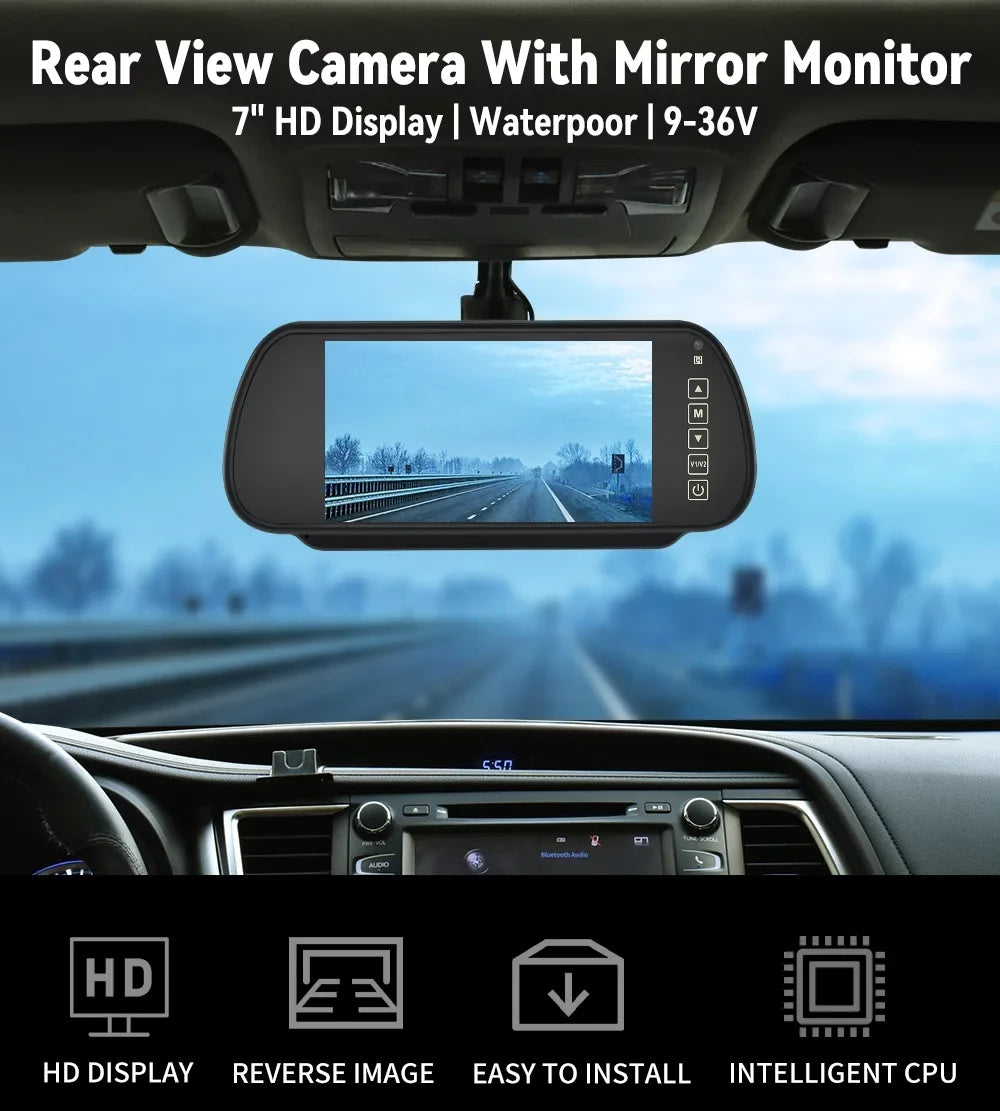 7in HD Monitor Car Backup Reverse Camera Rear View Parking License Plate System