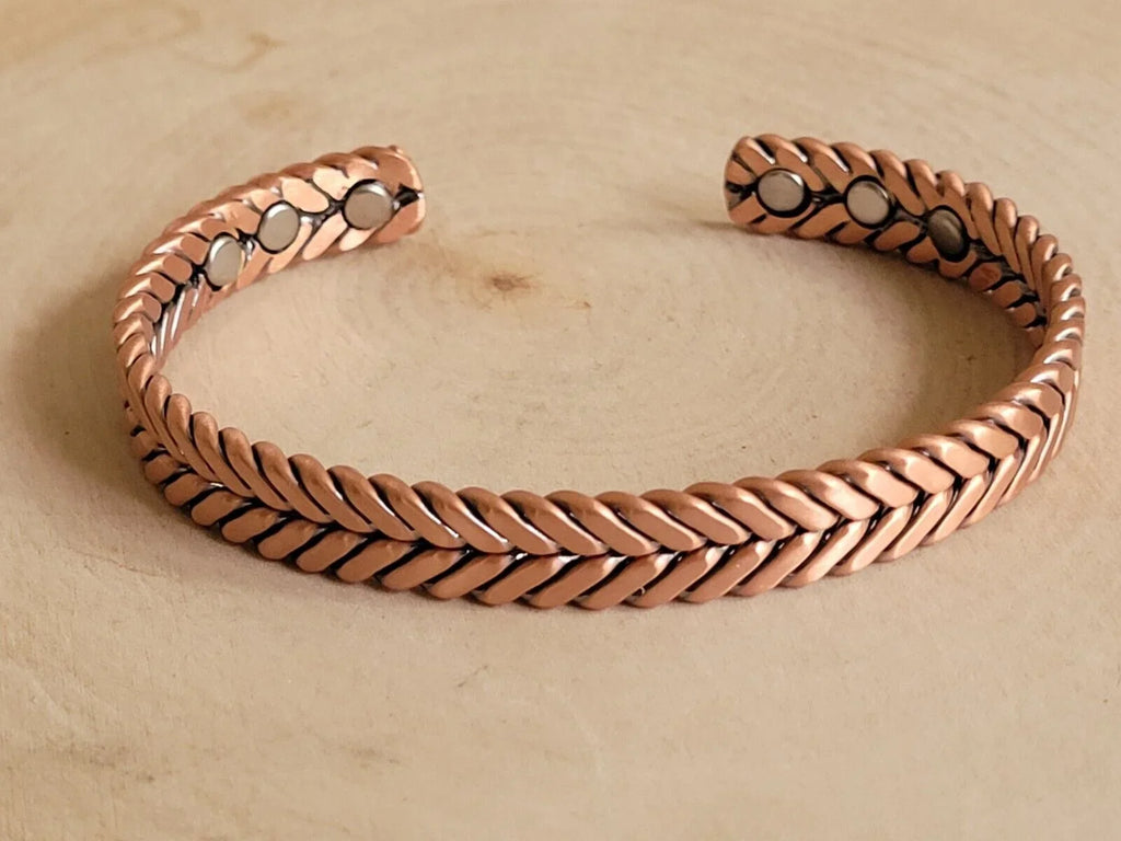 Matte Pure Solid Copper Magnetic Bracelet Arthritis Therapy Cuff Herringbone