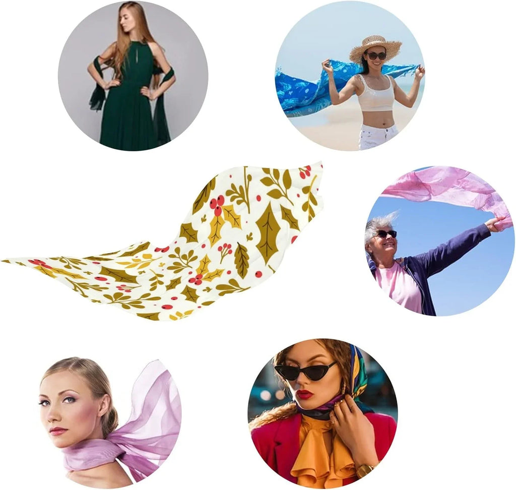 Hyjoy Christmas Leaf Flower Long Silk Neck Scarf Lightweight Shawl Wrap Scarves for Women Girls