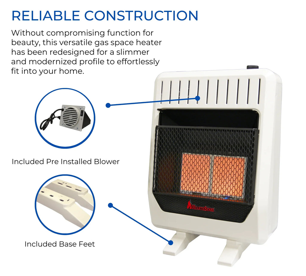 Hearth Sense Dual Fuel Vent Less Infrared Plaque Heater with Base and Blower 20,000BTU T-Stat Control Model# IR16T-BB