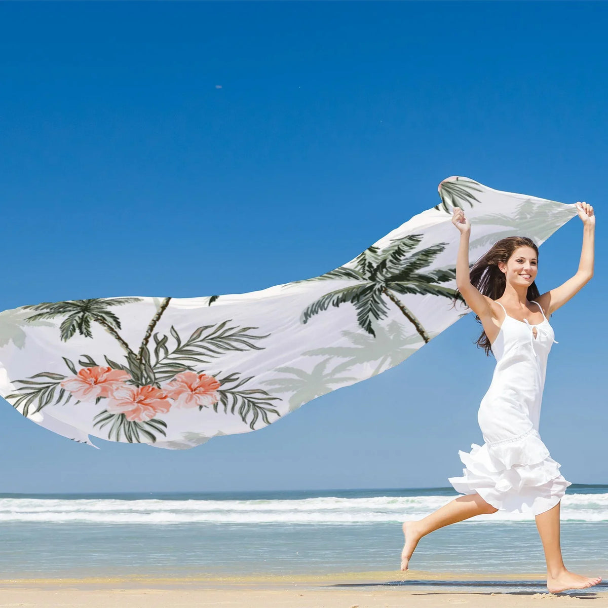 FREEAMG Palm Trees Silk Long Scarf for Women Large Oblong Sunscreen Shawls Wraps Neck Headscarf Hair Wraps Gift Packed