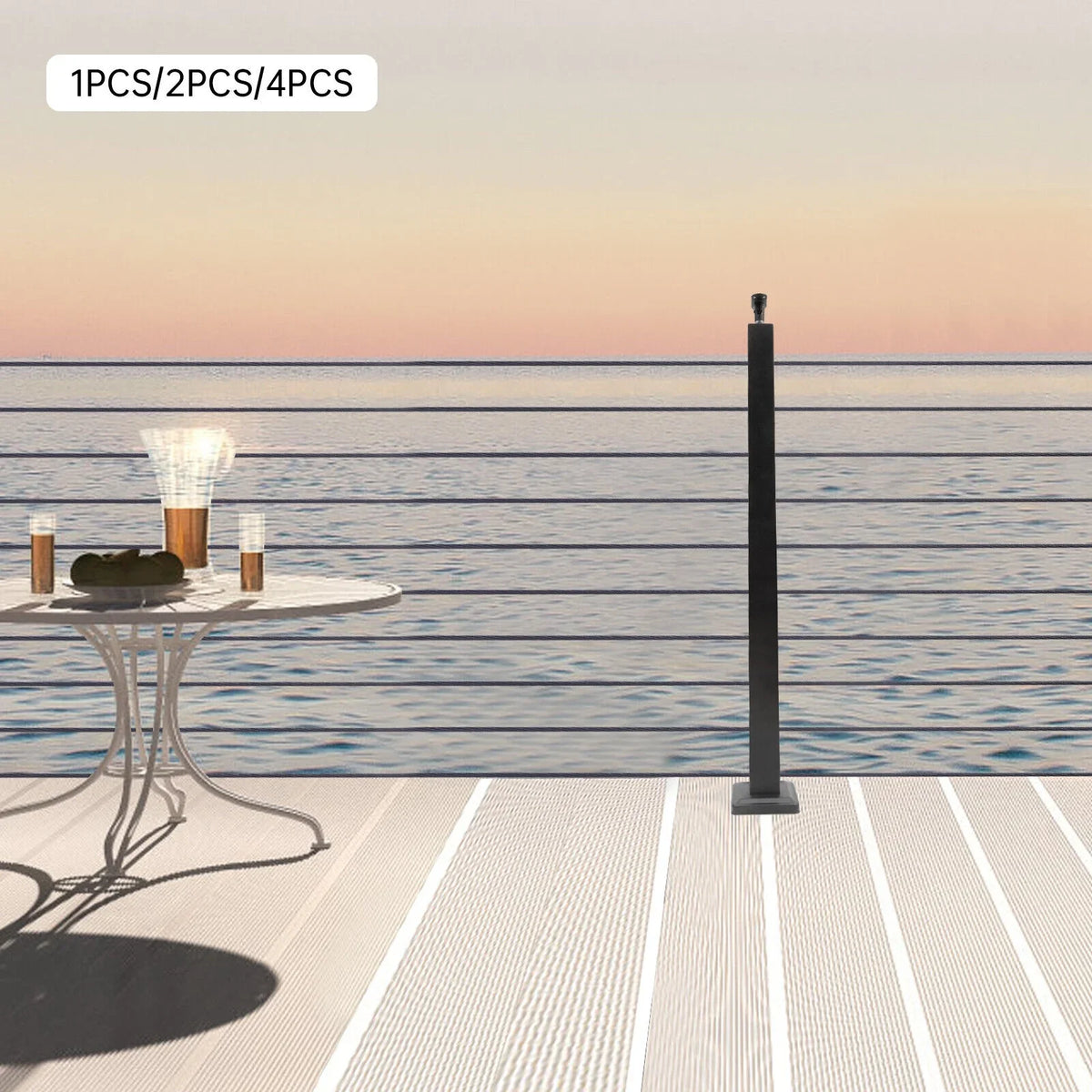 36"x2"x2" Cable Railing Post Adjustable Top Level drilled Post Level Line Post Top Mount Stainless Steel Black Finish Wood Concrete Level Deck