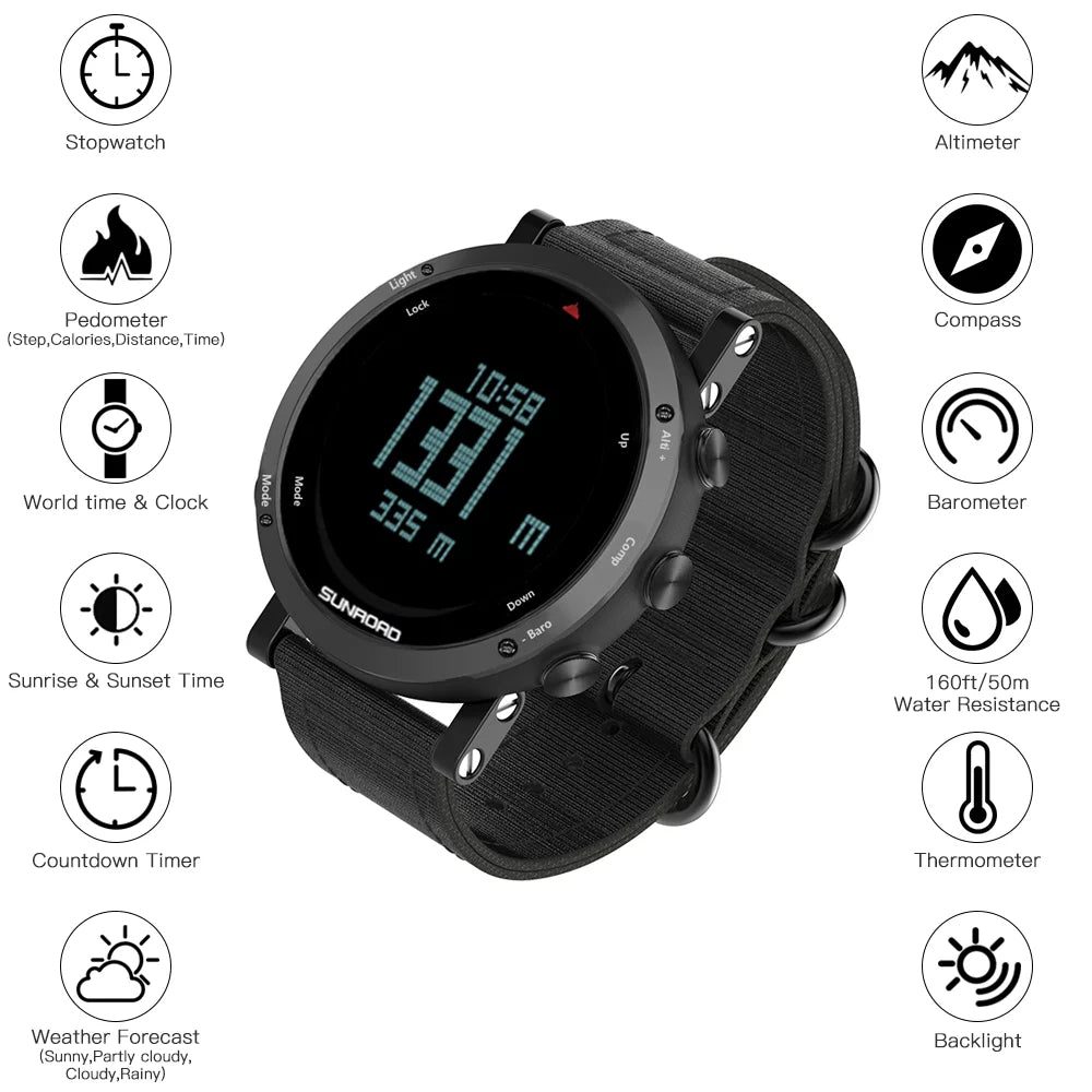 Barometer Altimeter Compass  Weather Forecast Men Watch 50meters -resistant Multifunctional Outdoor Sports Watch for Mountaineering Running Trekking Camping