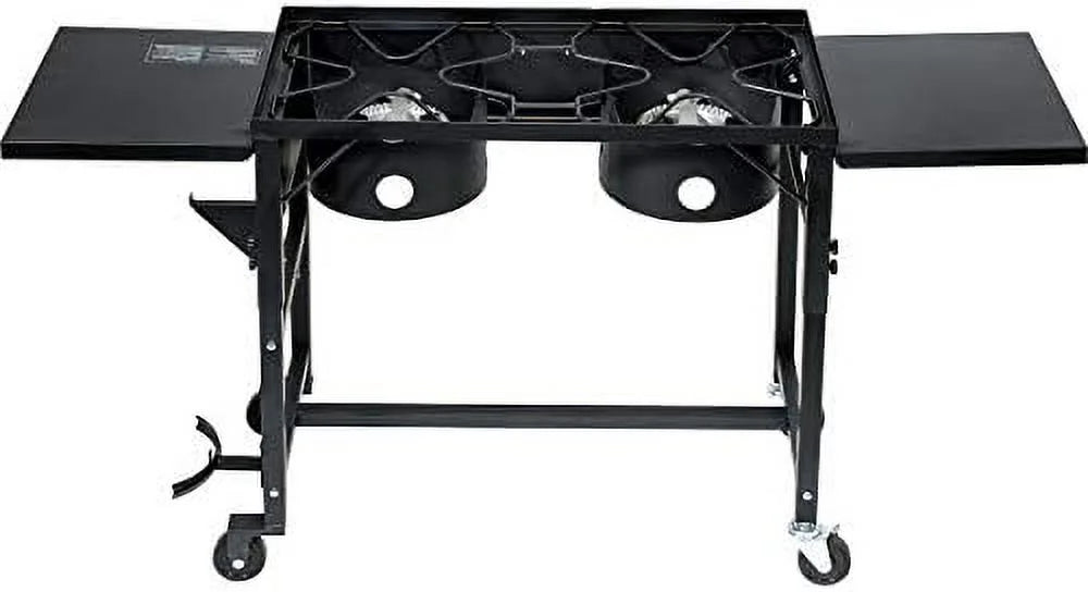 Outdoor Camping Propane Double Burner Stove 2 Folding Cook Cooking Station Stand Picnic BBQ Grill 58,000 BTU, Black