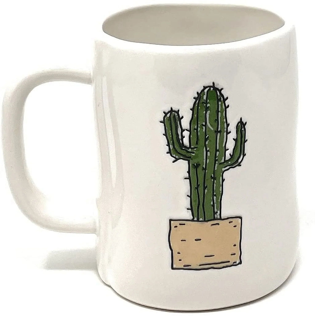 Rae Dunn  White YOU GROW GIRL Coffee Tea Double Sided Mug with Cactus Plant Icon on Back