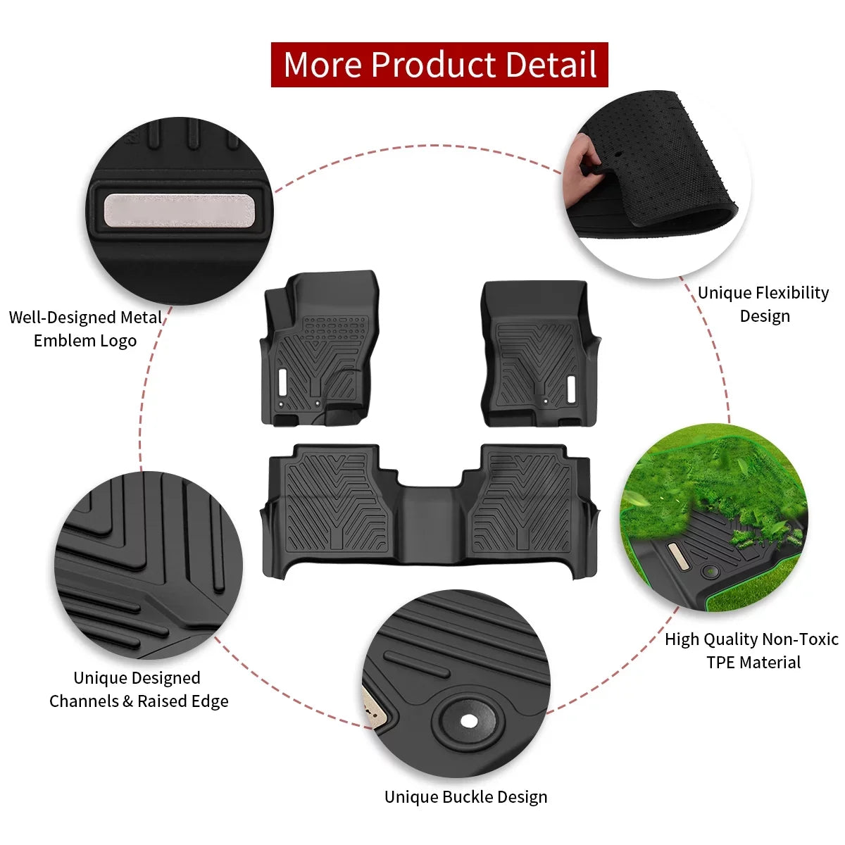 Ledkingdomus TPE Rubber Front and Rear 3-Piece for 2008-2021 Nissan Frontier Crew Cab Black Floor Mats Set, All-Weather Protection