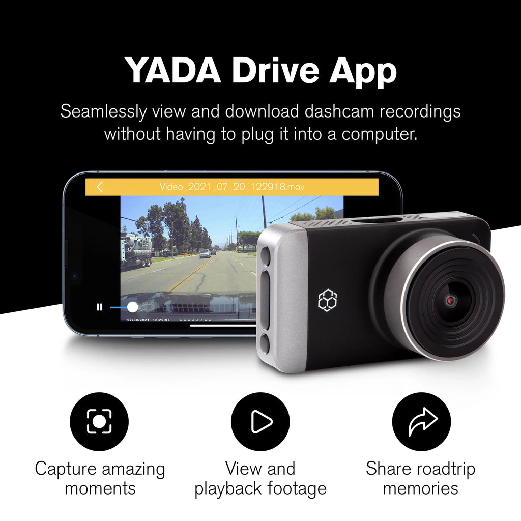 Yada 4K Roadcam Pro GPS with App, 150 Degree Wide Angle Lense, 3" LCD Screen, UHD Resolution High Dynamic Range for Day/Night. G-Sensor Technology with Park and Record Mode