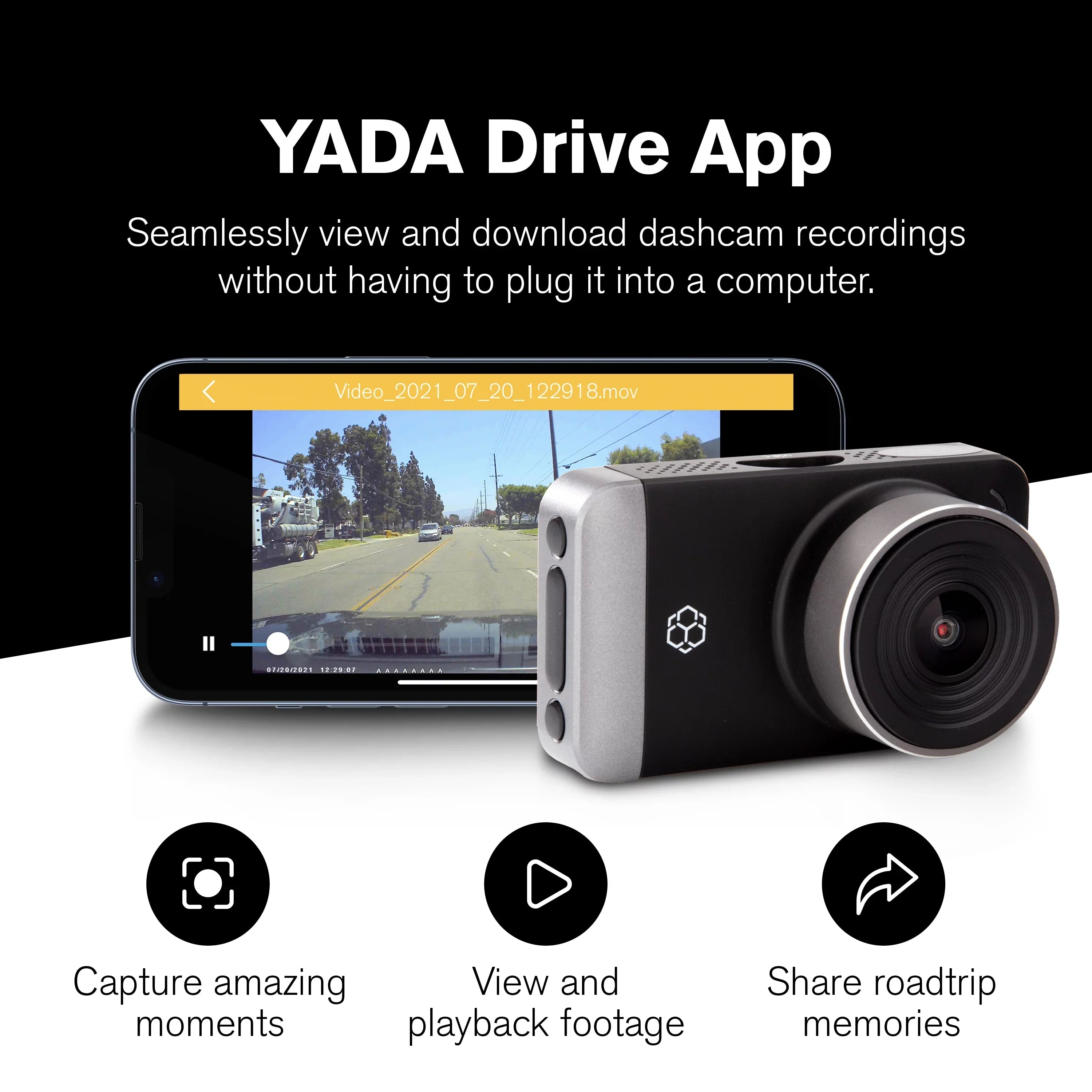 Yada 4K Roadcam Pro GPS with App, 150 Degree Wide Angle Lense, 3" LCD Screen, UHD Resolution High Dynamic Range for Day/Night. G-Sensor Technology with Park and Record Mode