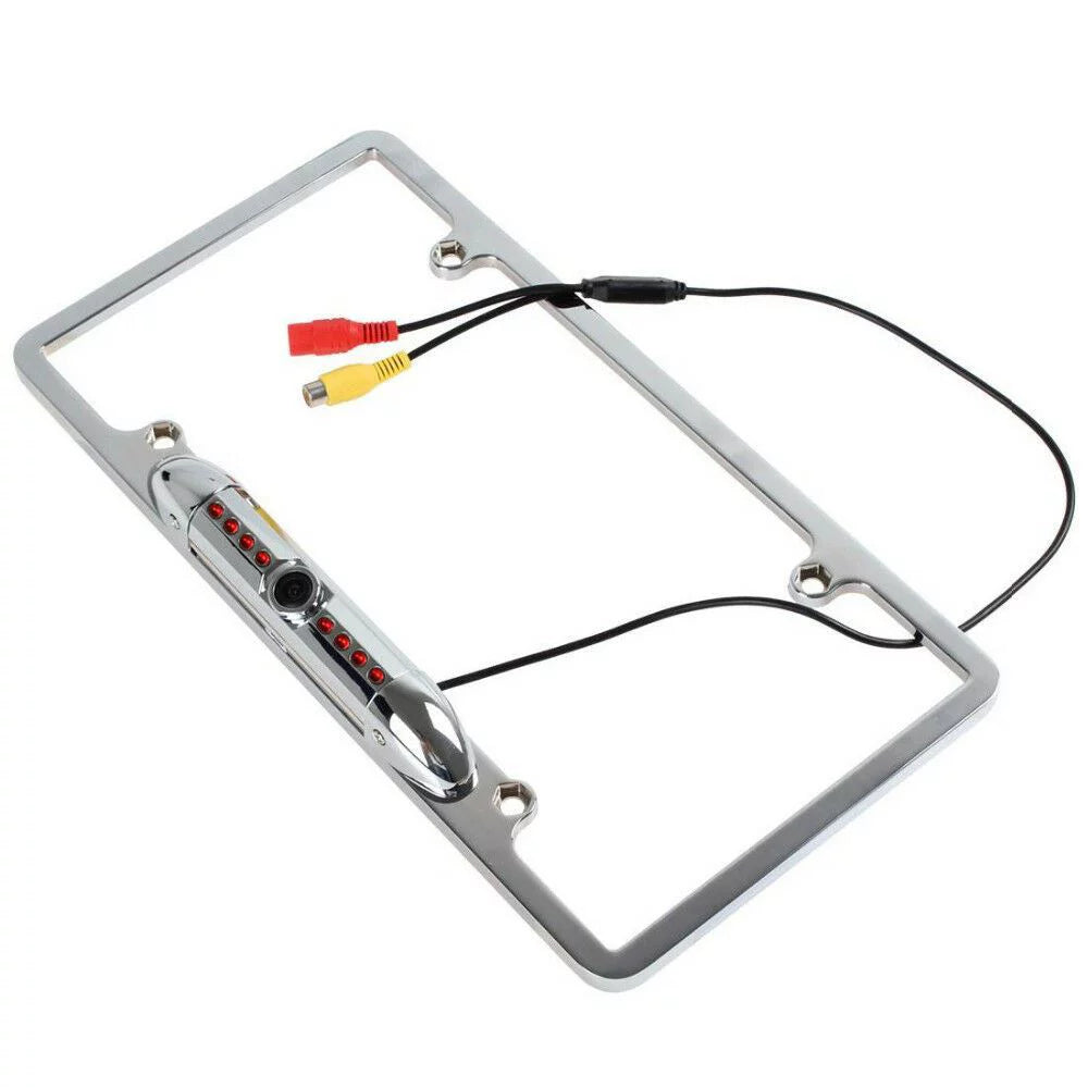 Car Rear View Backup Camera 8 IR Night Vision US License Plate Frame CMOS Chrome