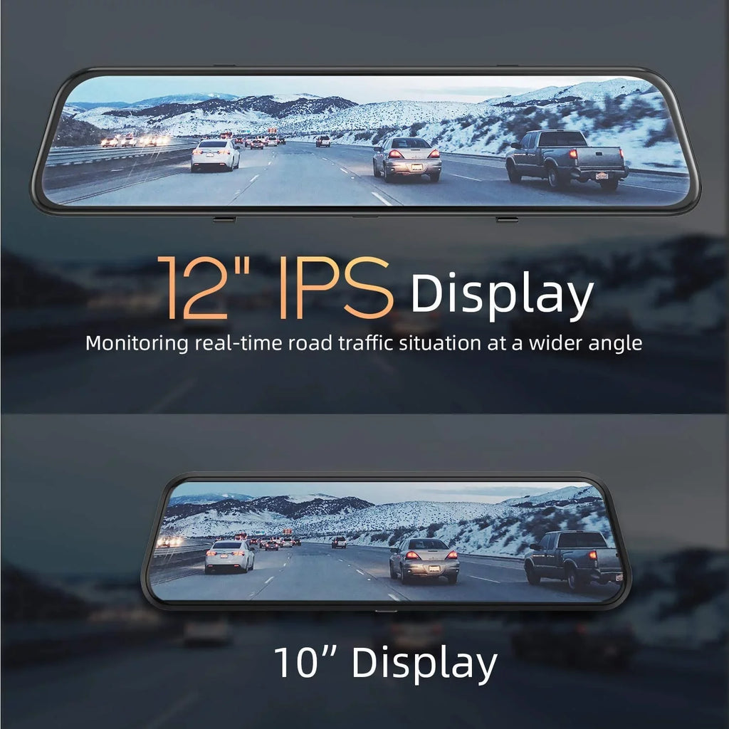 4K 12" Mirror Dash Cam - Vantop H612T Front & Rear View Dual Dash Camera, IPS Touch Screen, Voice Control Cars Mirror Camera W/Night Vision Parking Monitor