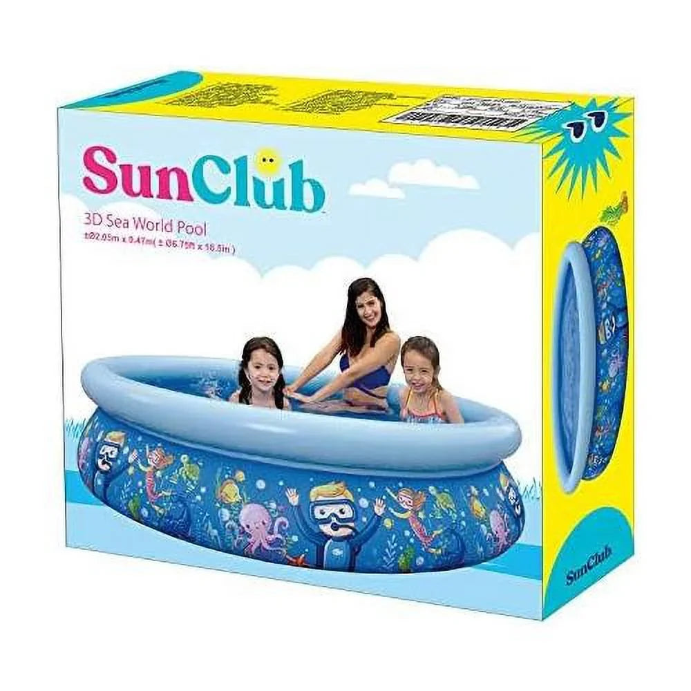 17788 sun club 6.75' x 18.5" 2 to 3 person capacity sea world 3d kids above ground inflatable outdoor backyard kiddie swimming pool, navy