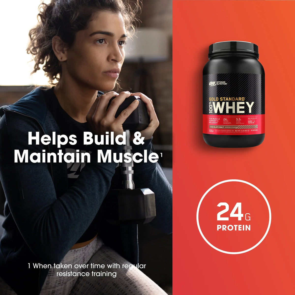 Optimum Nutrition, Gold Standard 100% Whey Protein Powder, 24 g Protein, Chocolate Malt, 2 lb, 29 Servings