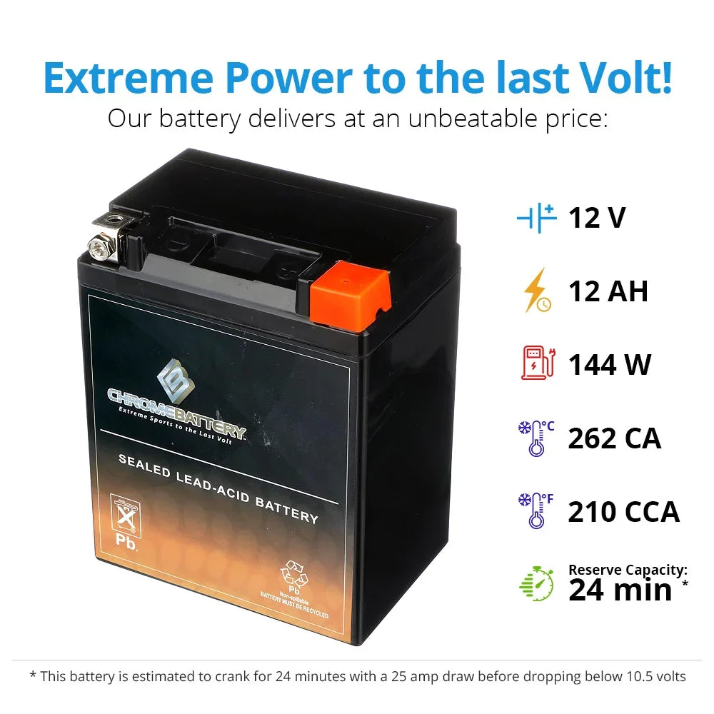 Chrome Battery Ytx14Ahl-Bs Atv Battery For Arctic Cat All Models 300Cc All Years