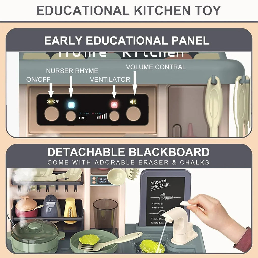 PayUSD 28.3" Kids Play Kitchen Playset for Toddlers with Realistic Sounds and Lights 43 Pcs Pretend Play Toy Set with Simulation of Spray Kids Kitchen Toys for Boys Girls Christmas Birthday, Green